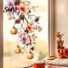 Thanksgiving Glass Decals Fall Static Window Clings, Autumn Pumpkin Maple Leaf Floral Reusable Stickers Decals, Removable Harvest Season for Home Shop