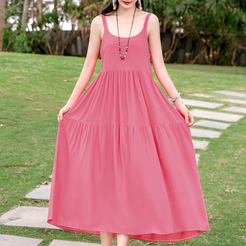 Elegant Sling Dress for Women Plus Size Casual Summer Long Dress Vintage Middle-aged Women's Clothing