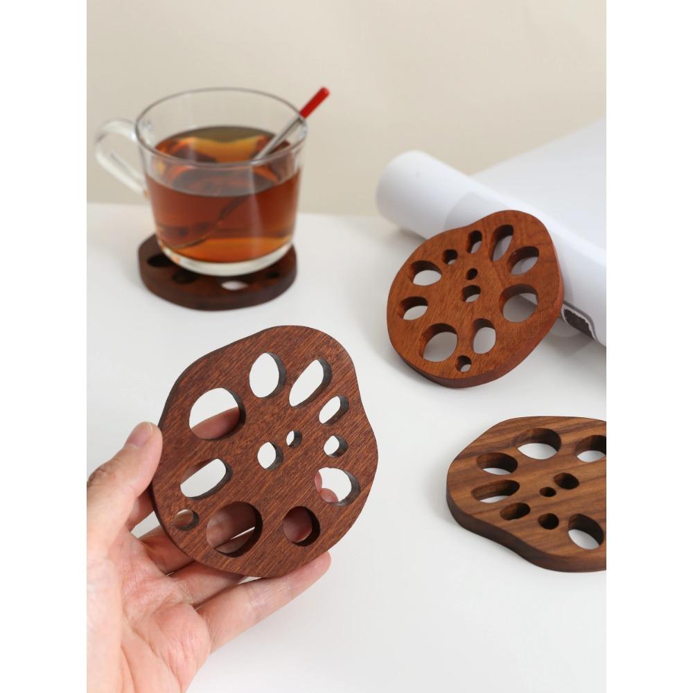 Black Walnut Lotus Root Slices Solid Wood Coaster Creative Mark Insulation Pad Anti Scalding Wooden Teacup Pad