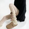 Fashionable Plush Balls Bows Adorned Leg Warmers with Lace Details for Women's Knitted Turn Cuffs Leg Covers Sleeves