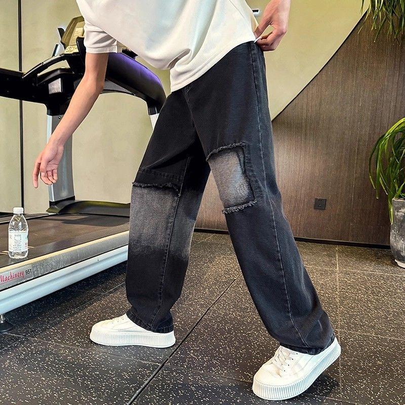 JYL Мужские джинсы винтажные американские с заплатками рваные зауженные уличные трендовые повседневные черные джинсовые XXL