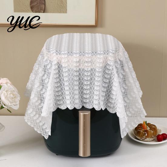 Kitchen Countertop Dust Protector White Lace Cover for Small Appliances, Protective Cloth Dining Table Vintage Hollow Embroidery Tablecloth,