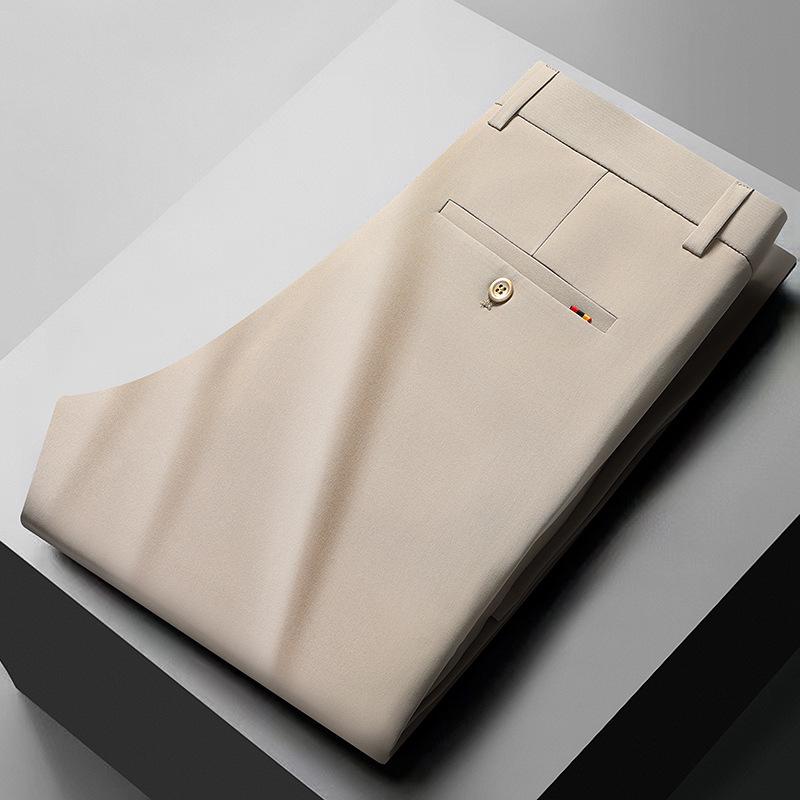 Romon Men's Ice Silk Elastic Summer Pants - Middle-aged Casual Loose Straight Leg Design