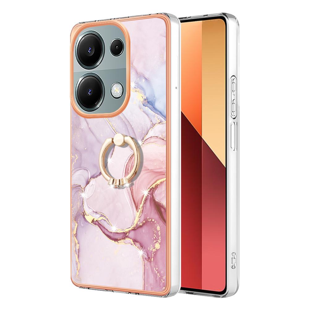 For Xiaomi Redmi Note 13 Pro 4G/Poco M6 Pro 4G Case with Ring Kickstand Marble Pattern Electroplating TPU Back Cover