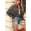 Women's Loose Long Sleeve Plaid Turn-down Collar Pocket Shirt  Autumn Winter New Arrival, Casual Blouse Top for Women, Ready to Ship