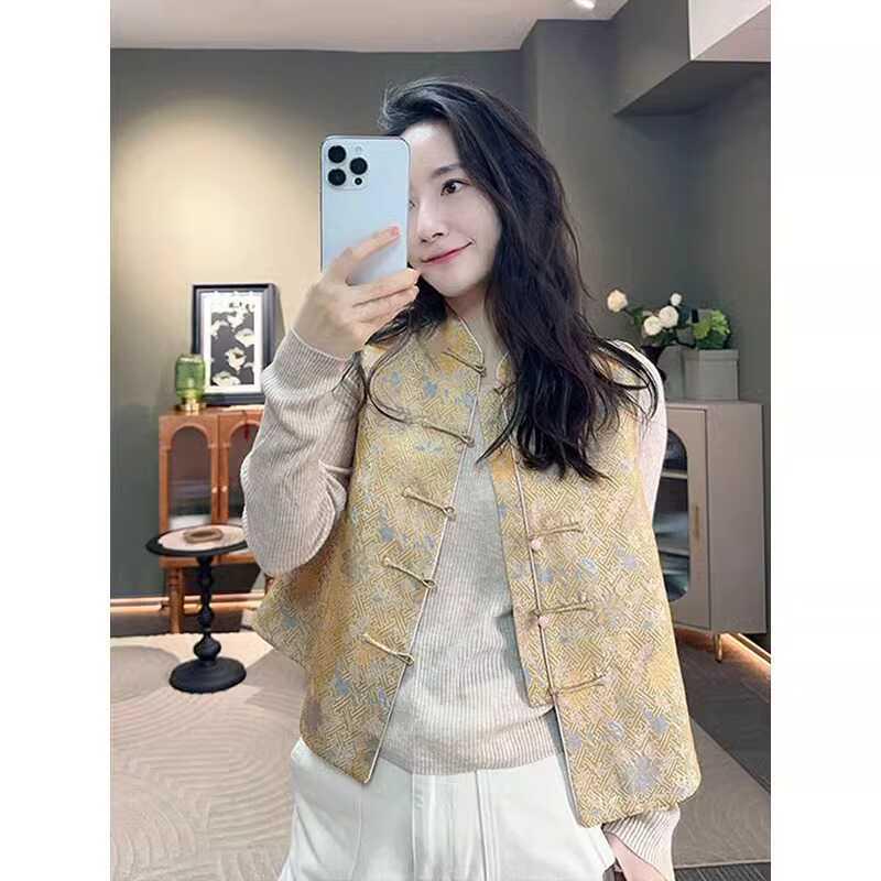 

Осень 2024 Женский Ретро Китайский Жилет Тан с Воротником-Стойкой и Застежками-Лягушками Large