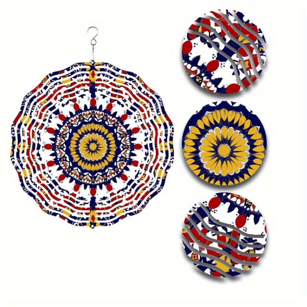 2D Spinning Wind Chime Outdoor Decor with Mandala Design for Garden Patio Balcony Hanging Ornament Wind Catcher Home Decoration