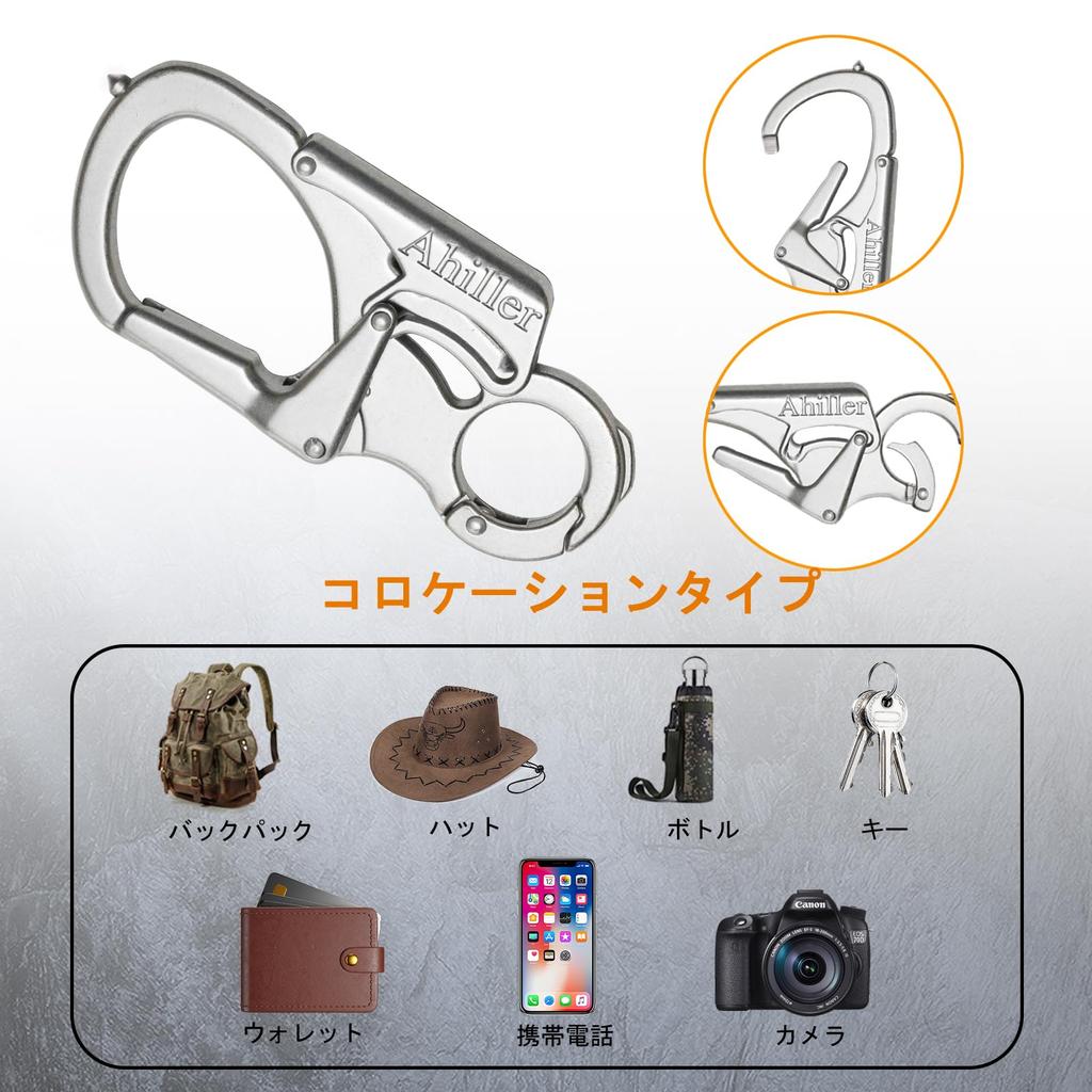 Ahiller 8cm Carabiner Keychain Clip - Heavy-Duty Alloy with Double Locking Design and Tungsten Steel Spikes - Small Key Ring for Camping, Hiking, Fish