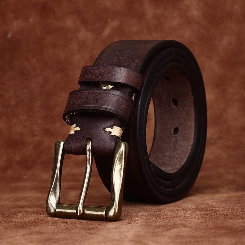 Rare Thickened First Layer Cowhide Belt Men'S Genuine Leather Pin Buckle Trend Casual Laser Engraved Jeans Belt Men'S