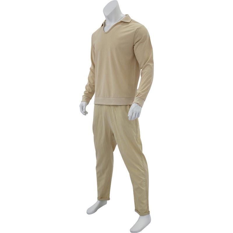 Autumn/Winter New Arrival: Men's Waffle Weave Casual Long-Sleeved Top and Trousers Two-Piece Set