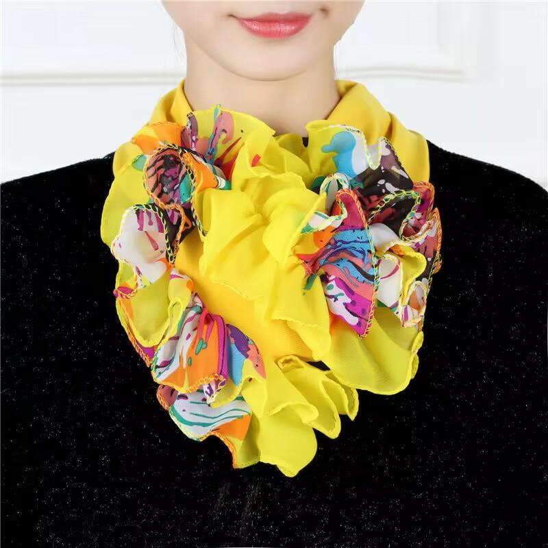 Korean Floral Chiffon Neck Guard False Collar Hedging Scarf Summer Women Ice Silk Protect Cervical Elastic Bib Headneck P51