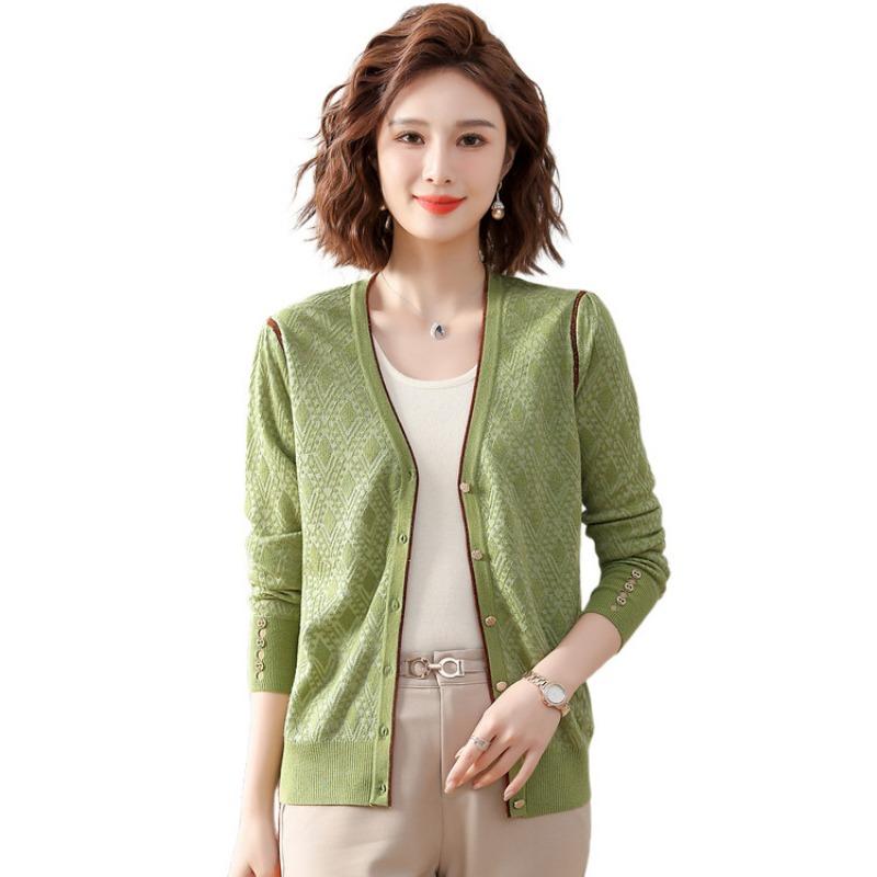 Women's knitted top cardigan spring and autumn mother's collar top small coat knitted sweater