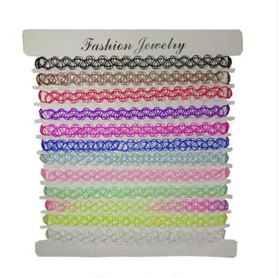 Choker Tattoo Necklace For Girls Gothic Chokers Necklaces For Women Elastic Hollow Punk Jewellery 12 Pcs /Set