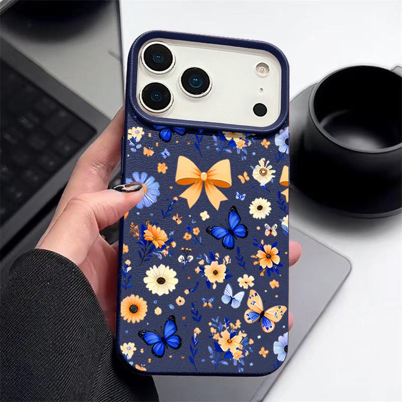 

Синій Метелик Квітковий Візерунок Чохол Для iPhone 17 Pro Max Funda iPhone 16 Pro Max 15 14 13 12 11 Air 16E Шкіряна Текстура Силіконовий Чохол iPhone 12 Pro темно-синього кольору