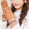 Plush Cuff Metal Buckle Suede Gloves Solid Color Thickened Warm Gloves Women's Stylish Versatile Cold-proof Gloves