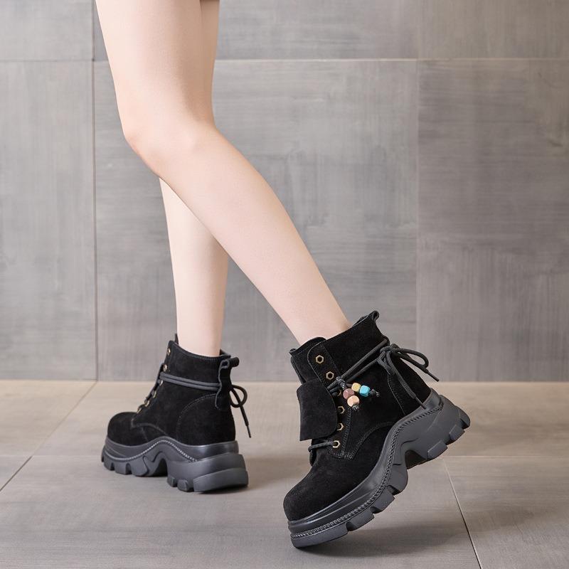 Autumn and winter new thick-soled heightening Martin boots women's lace-up fashion knight boots women's boots high value