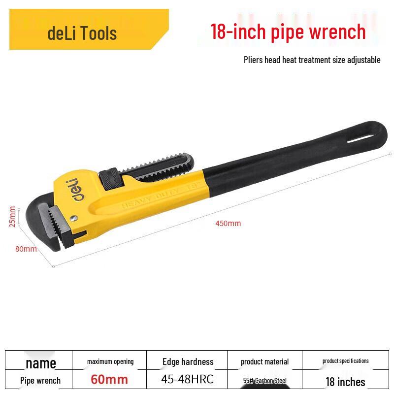 Deli Heavy-Duty Self-Adjusting Pipe Wrench