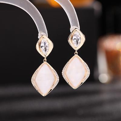 Orecchini con opale a rombo di dichiarazione per gioielli da sposa alla moda femminile Orecchini a bottone con temperamento pendenti in cristallo con zirconi cubici