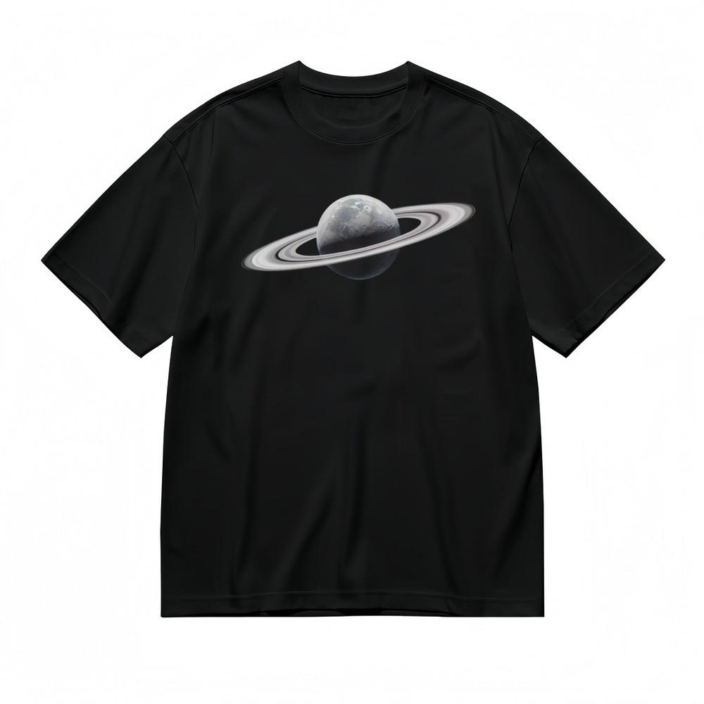 

Men s Comfortable Classic T-Shirt Celestial Grey and Black Saturn Design Tee 4XL