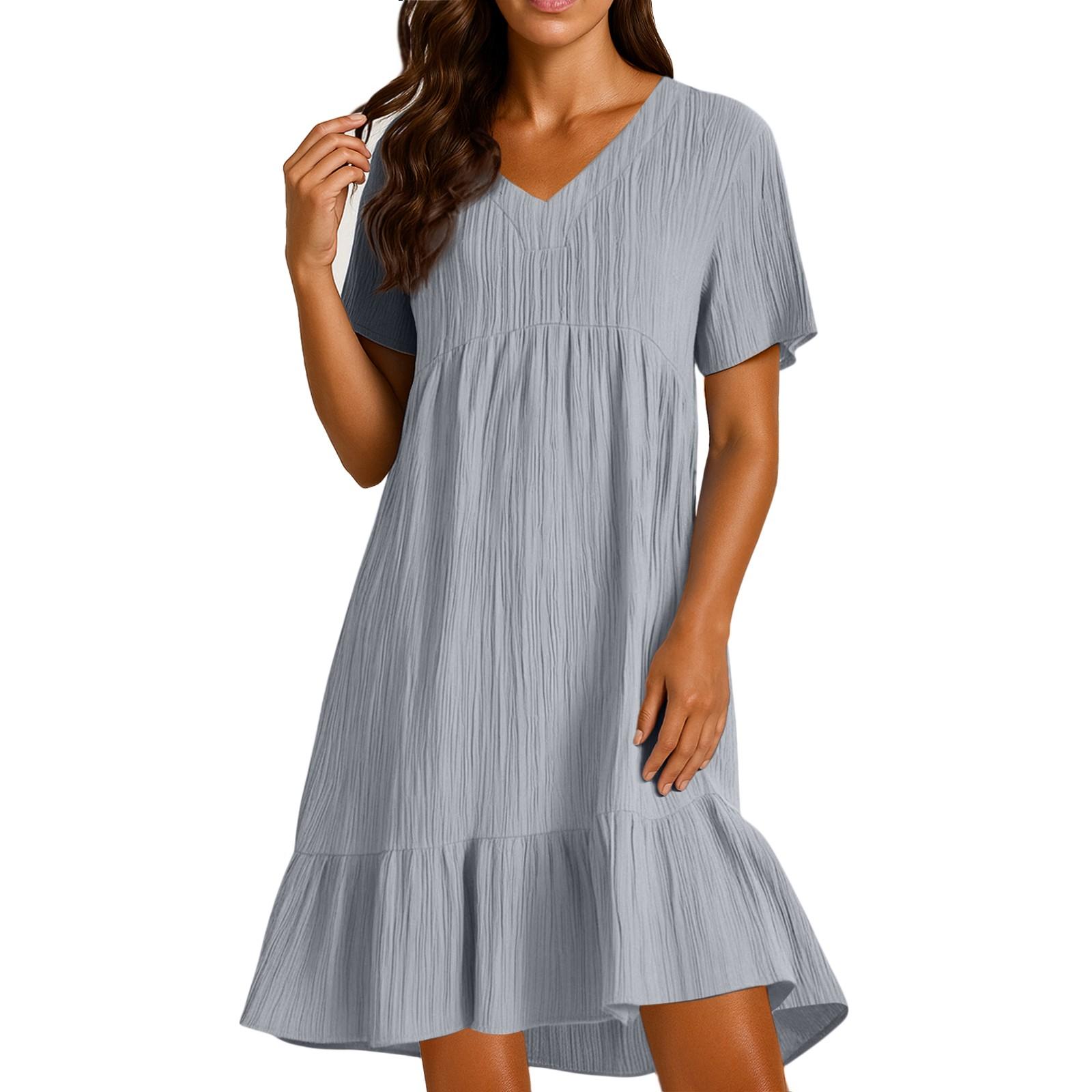 

Женское повседневное и модное однотонное платье, свободное платье с короткими рукавами и застежкой на талии XXXL