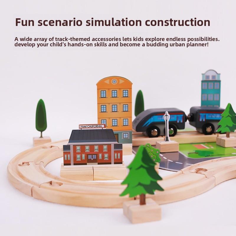 Wooden Train Track Set With 46 Pieces For Kids Educational Play And Imaginative Building