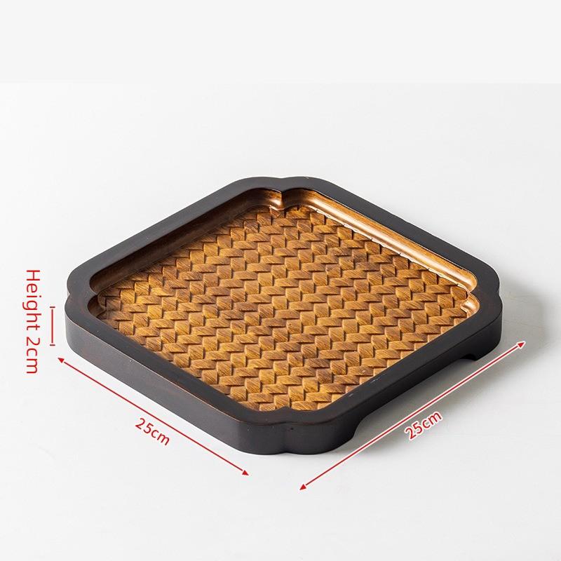 1PC Embossed Pattern Tray New Chinese Style Square Round Bamboo Tea Plate Household Desktop Decoration
