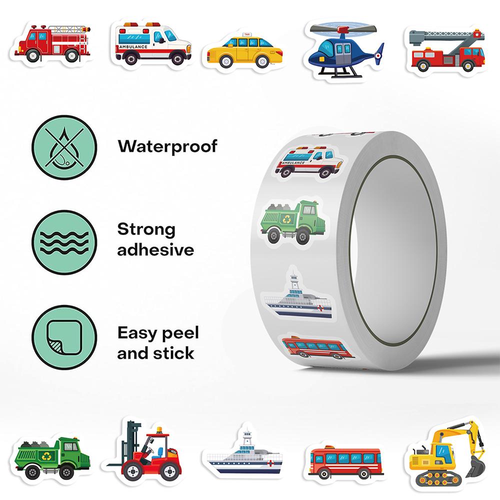 500pcs/roll Truck Ambulance Ship Cars Vehicle Sealing Stickers Funny Cartoon Sticker Decoration Diary Scrapbook Phone Decals Toy