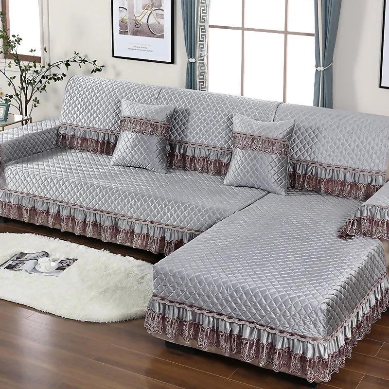 Four Seasons Lace Sofa Towel Thick Non-slip Sofa Covers Plush L Shape Couch Cushion Modern Chair Seat Mat House Room Decoration