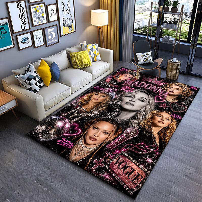 Madonna Muziek Tijdperk Collage Vloerkleed geschikt als antislipmat voor de woonkamer of slaapkamerbank