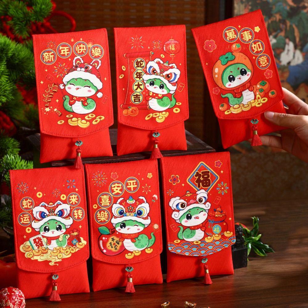 Lucky Money Wallet 2025 Red Envelope Purse Snake Year Mascot Money Packing Bag Kids