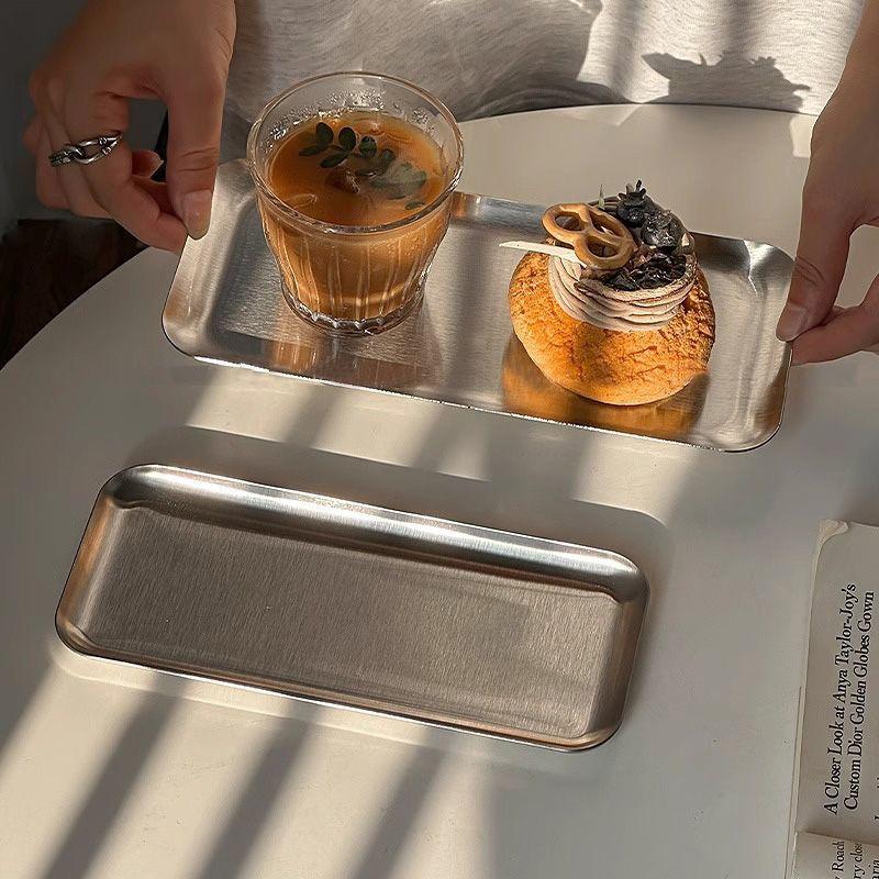 Ins Korean Plateins, Stainless Steel Rectangular Plate Cafe Cake Dessert Plate Storage Trays,Home Kitchen Storage Table Dish