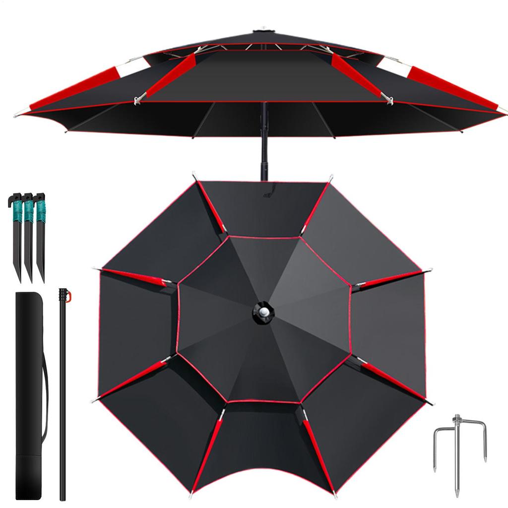 Double Fishing Sun Umbrella With Storage Carry Case 360-Degree Rotation Fishing Canopy Waterproof Sunscreen Fishing Umbrella