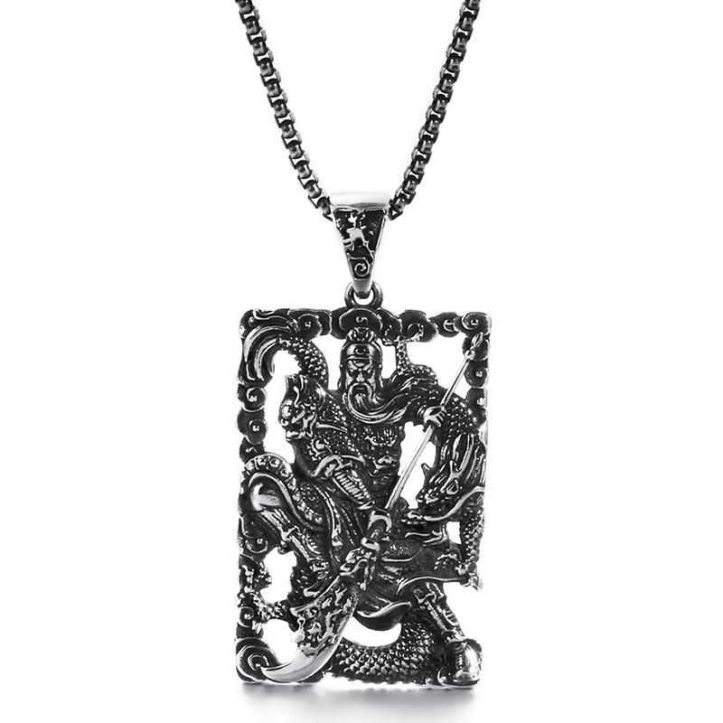 Ethnic Stainless Steel Guan Gong Pendant - Titan Steel Necklace with Retro Dragon Design