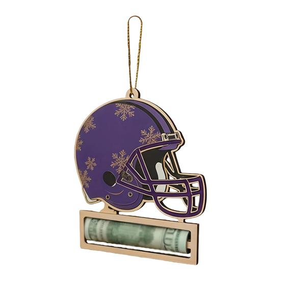Wooden Money Holder Christmas Ornament Football Helmet Cash Gift Card Holder Sports Fan Gift for Men Players Coaches