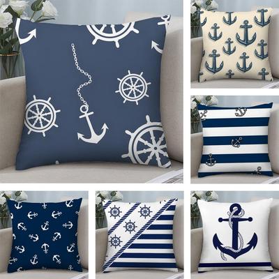 Navy Patterns Luxury Cushion Cover Plush Fabric Soft DoubleSided Printed Sofa Warm Winter Home Child Gift Pillow Case