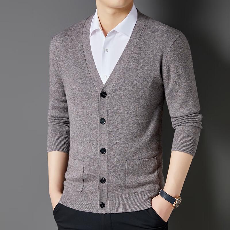 Fengxun Men's 100% Pure Wool Cardigan Sweater FXT6424