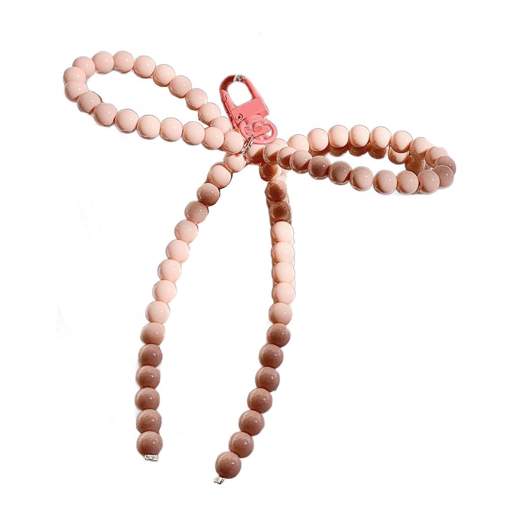 Fashionable Charm Phone Keychain with Imitation Pearls Beaded Bowknot Delicate Keychain Pendant Ornament Bag Decoration