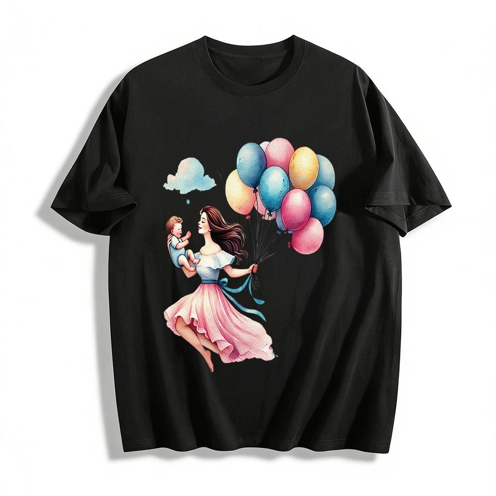 Mom And Baby Balloon Print Casual Short Sleeve T-shirts Pure cotton T-shirt XXS