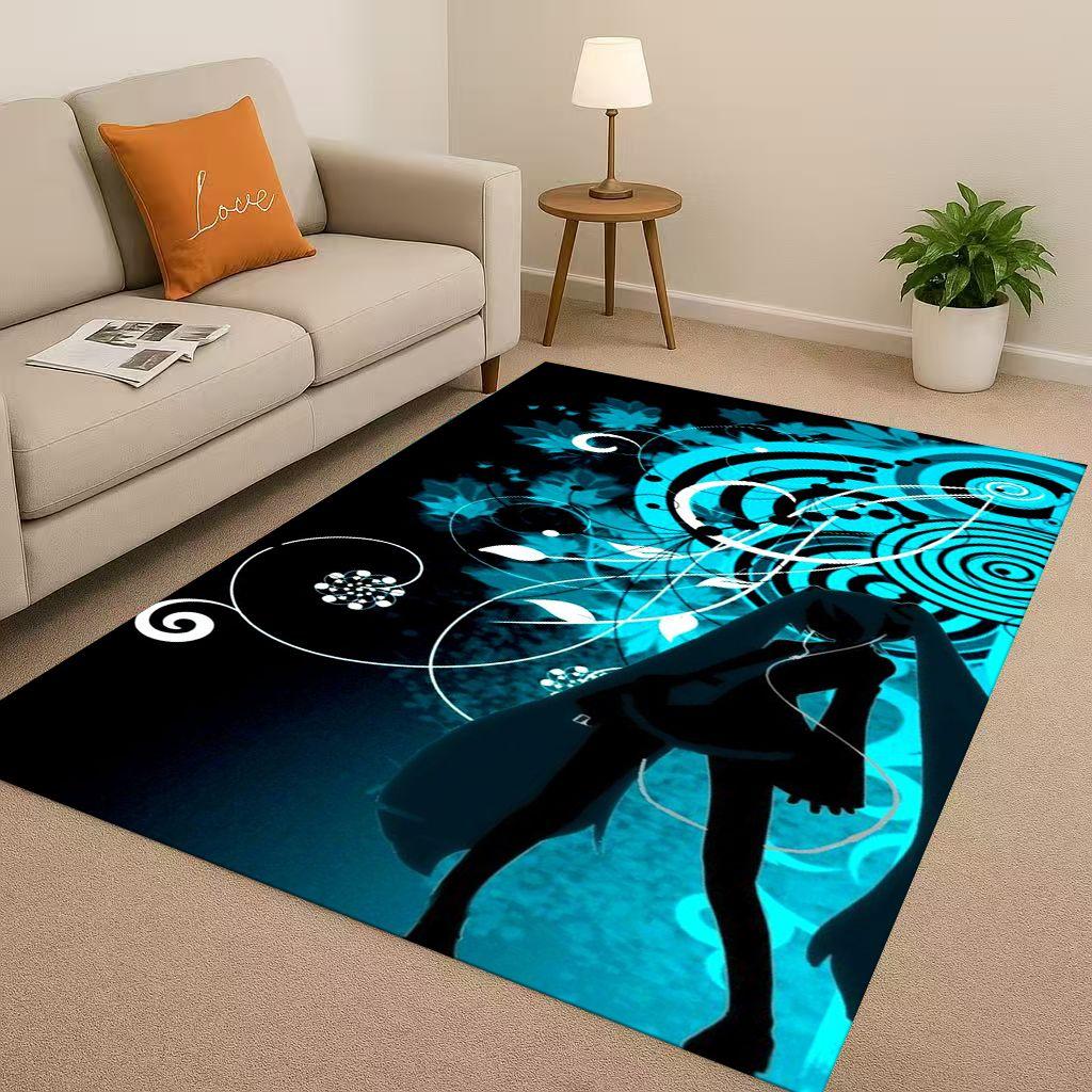 3D Kawaii M MIKU Music Cartoon Girl Living Room Non Slip Area Rug Carpet for Bedroom Playroom Sofa,Easy Clean Home Decor Doormat