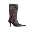 Vintage Pointed Belt Buckle Western Cowboy Boot Women's Fashion Metal Chain Detachable Two Wear Tooling Women's Boots 35-39