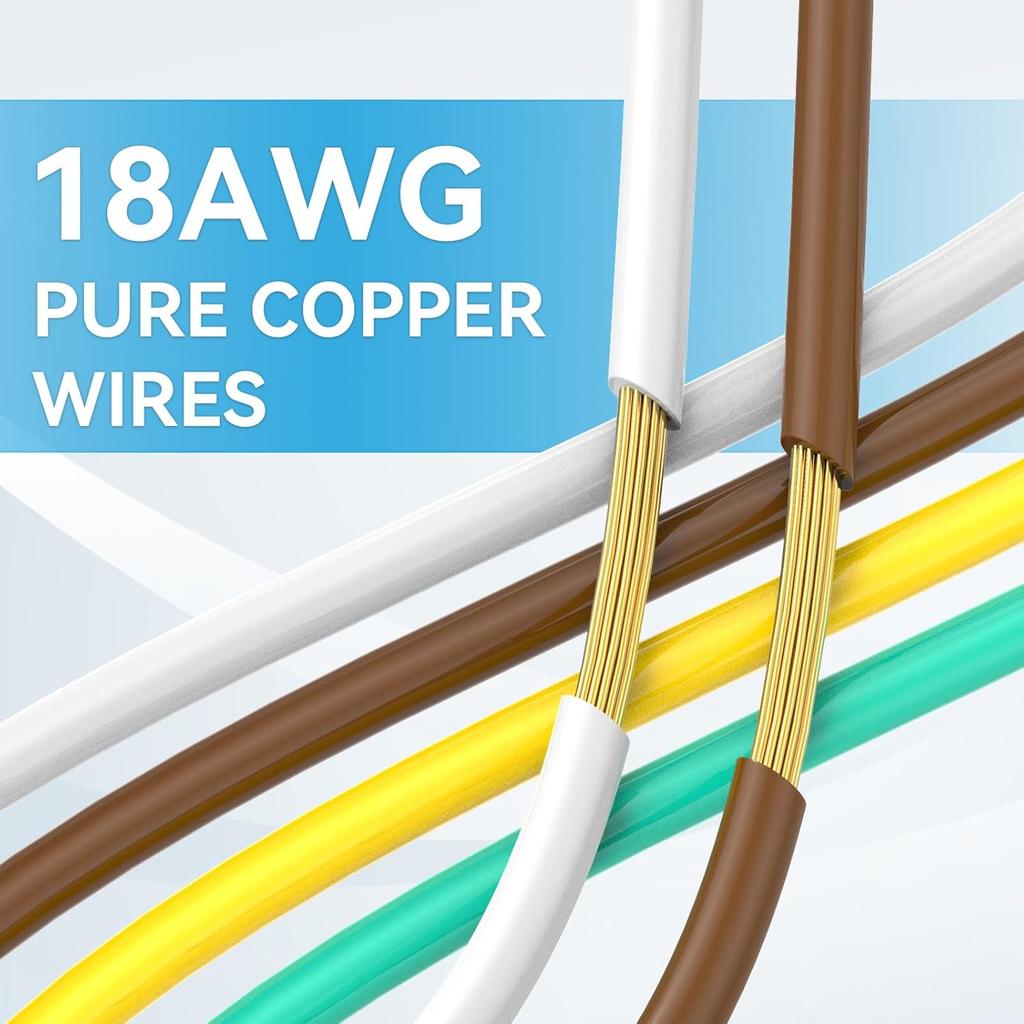 4 Pin Trailer Wire Extension, 24 Inch, 4 Way Flat Trailer Light Plug Connector With Dust Cover, 18AWG Pure Copper Wiring Harness Extender With Loom