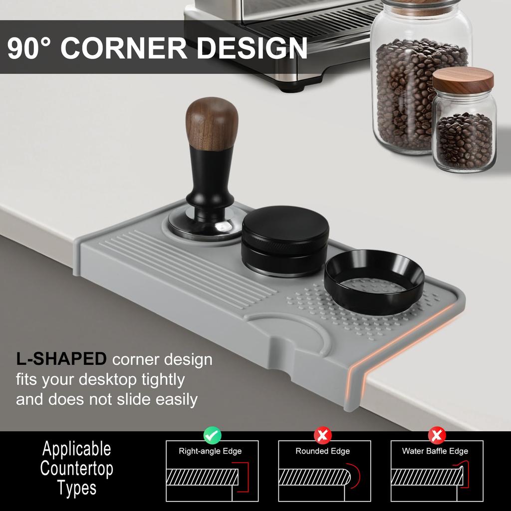 VOCOSTE Tamper Mat, Espresso Tamping Mat, Silicone, Heat-Resistant, L-Shaped Edge, Non-Slip, Anti-Slip, Washable, Coffee Tamper Tool, Coffeeware