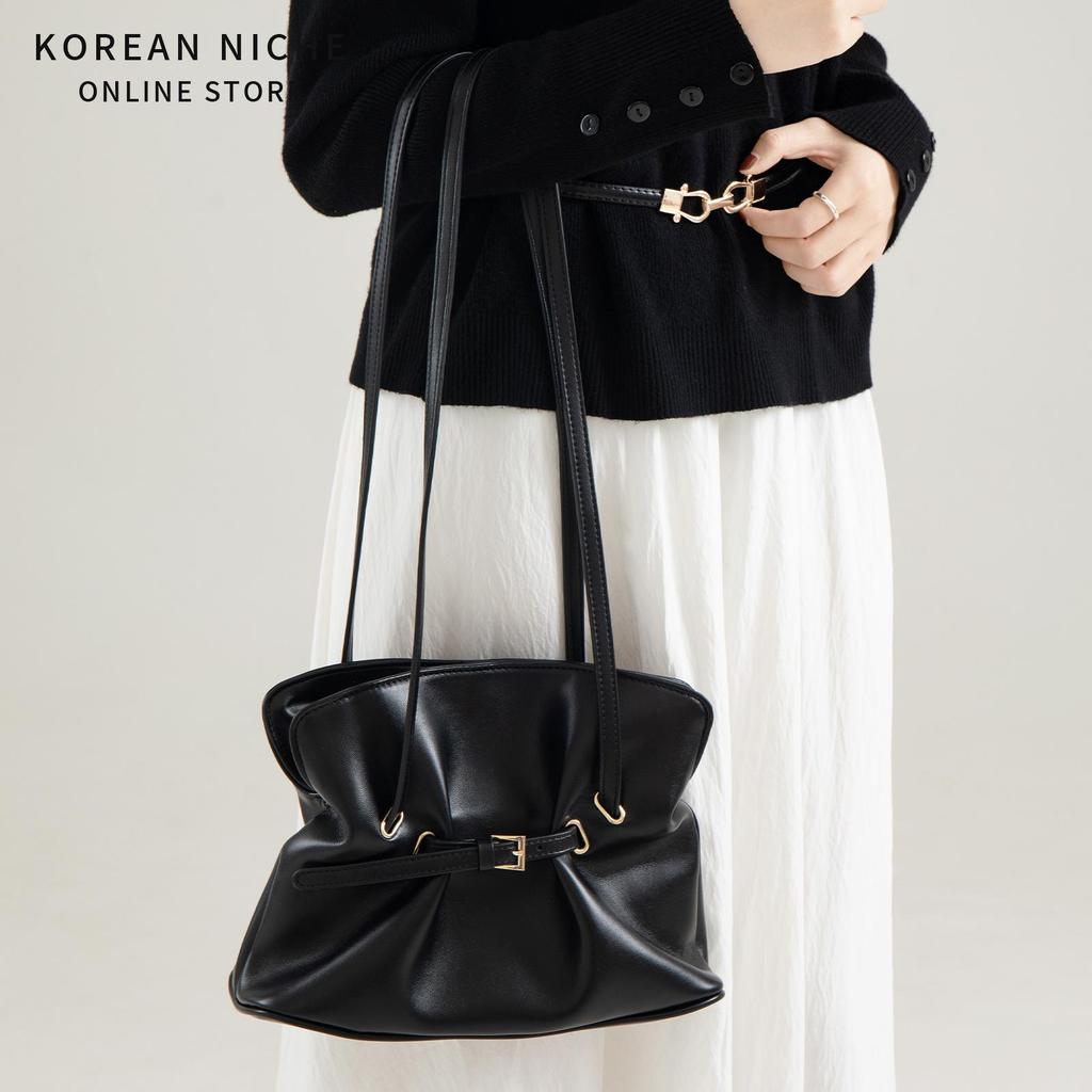 Wrinkled Design Oil Wax Leather Crossbody Bag for Women's New Fashion Retro Versatile Hand-held Shoulder Bag