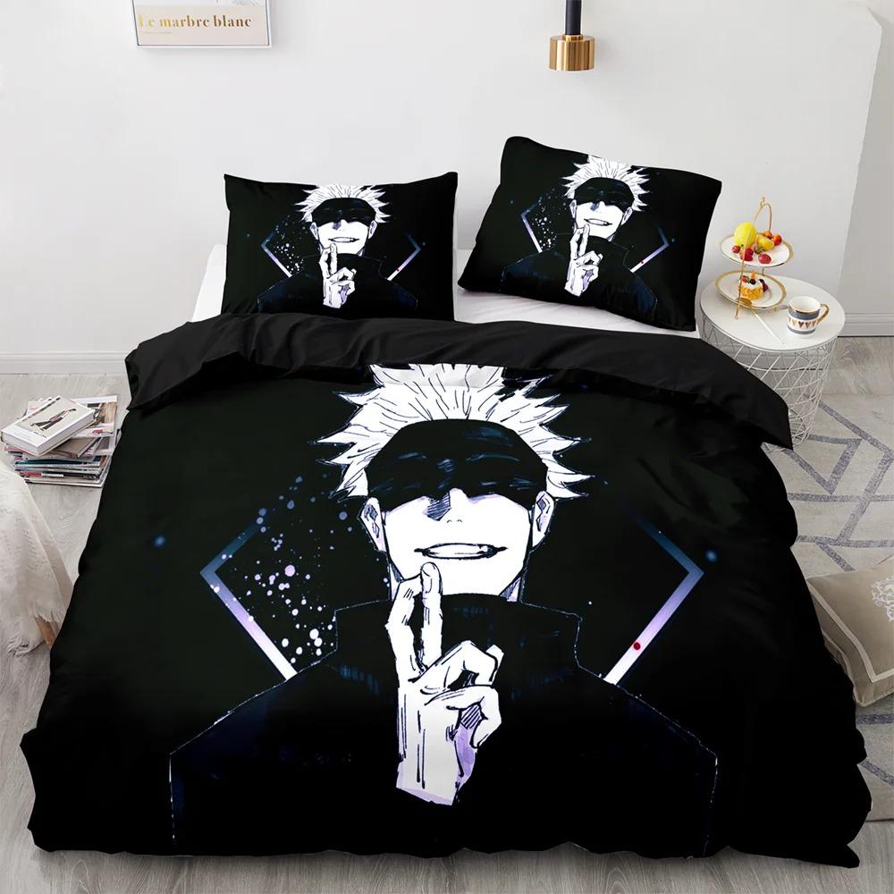 Set lenjerie de pat Anime Jujutsu Kaisen Satoru Gojo Băieți Fete Dimensiune Twin Queen Față de pilotă Față de pernă Pat Copii Adulți Textile pentru casă Instrument textil