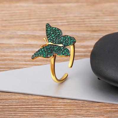

Nidin Fashion Design Opening High-Grade Copper Inlaid Zircon Lucky Butterfly Adjustable Ring Luxury Shiny Cocktail Party Jewelry зелений