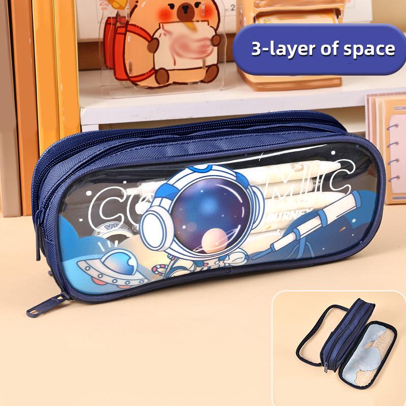 Capibala Pencil Case Cartoon Transparent Large-capacity Pencil Case Students Children Multilayer Pencil Box Storage Bag