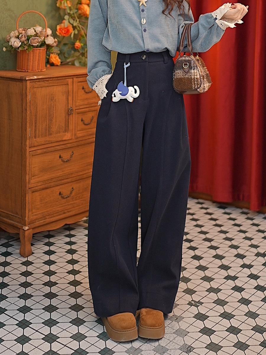 Zhang Jiayuan Hong Kong Style Retro Casual High Waist Slimming Straight Leg Pants for Women - Autumn/Winter. XL синий