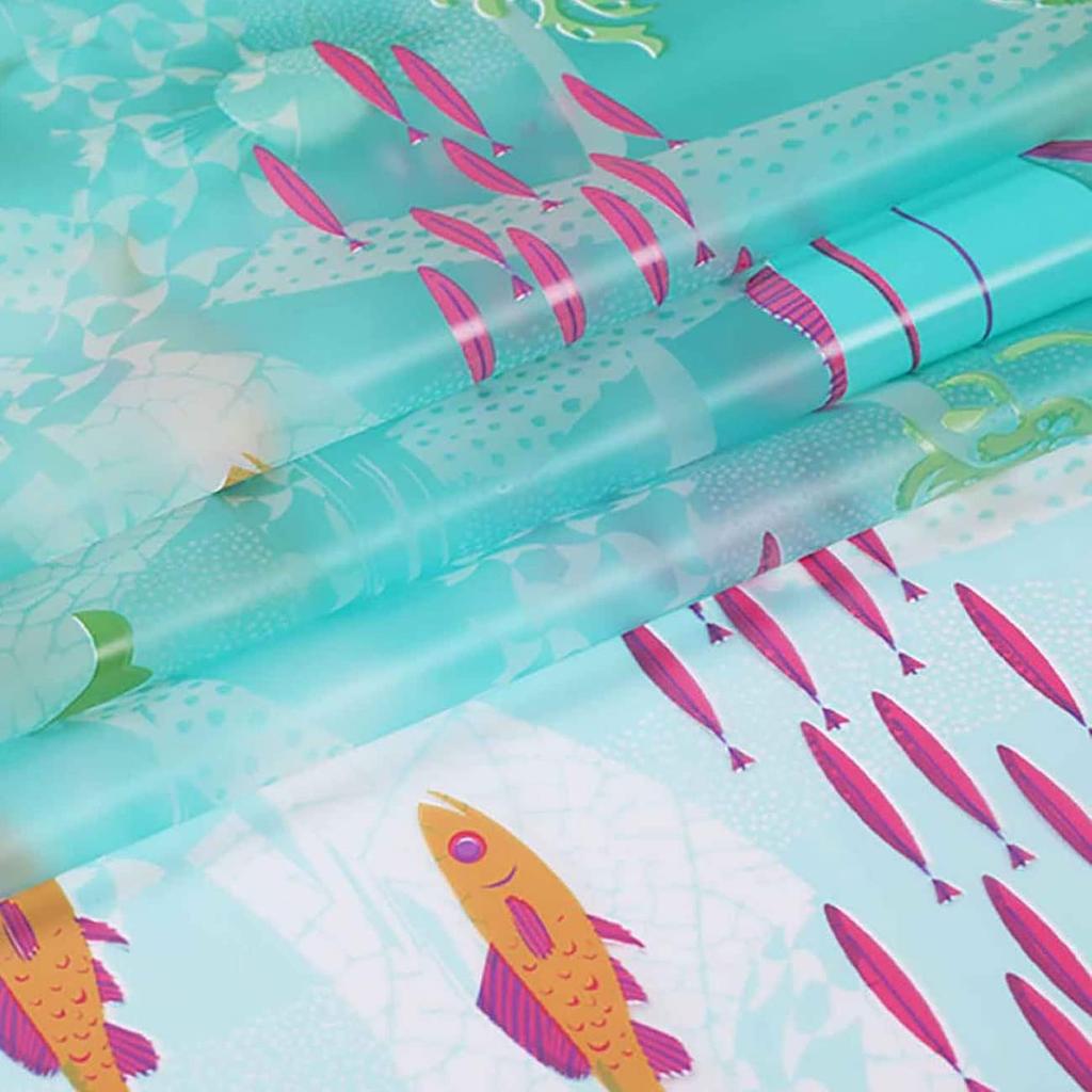 Underwater World Fish Shower Curtain, Ocean Tropical Fish Shower Curtains, Waterproof Transparent EVA Bathroom Decor Set with Hooks, Cute Shower