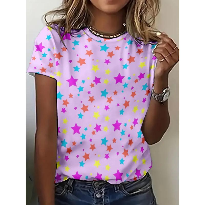 Damen 3D Süß Bedrucktes Blumen T-Shirt Elegantes Sommer Mädchen T-Shirt