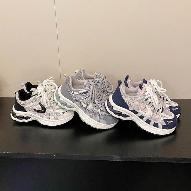 Retro niche leather platform dad shoes women's autumn new mesh breathable sneakers lightweight jogging shoes